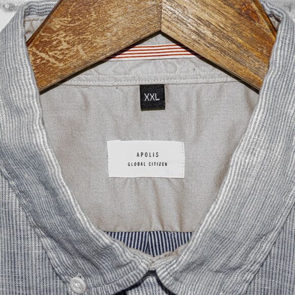 APOLIS Men's 2XL linen Short Sleeve Button Down Shirt blue stripe - Picture 3 of 6